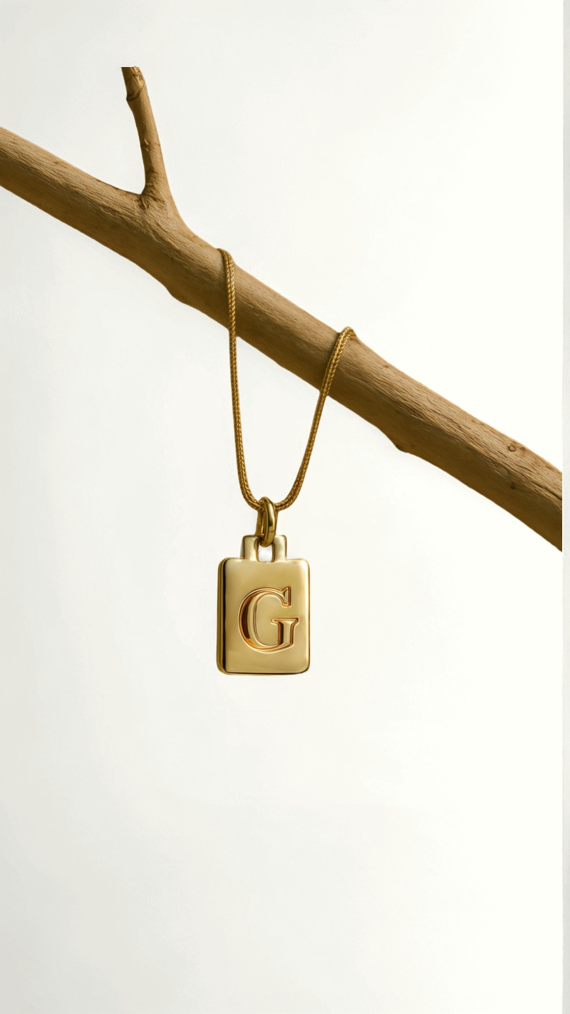 Gold-plated letter tag necklace