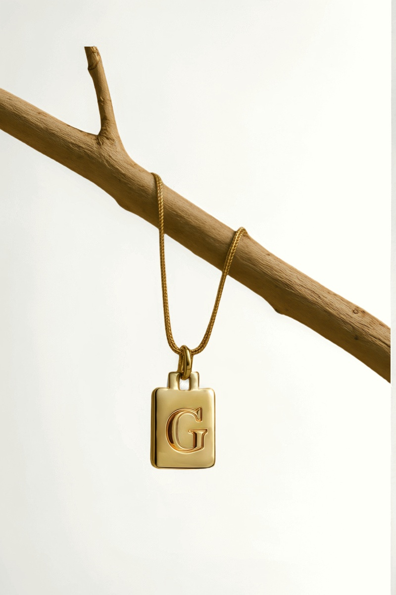 Gold-plated letter tag necklace