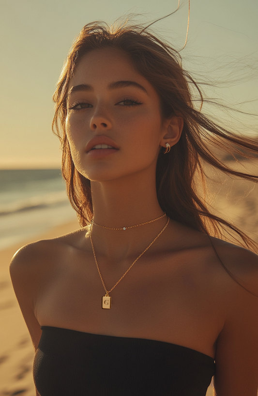 Gold-plated letter tag necklace