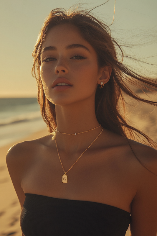 Gold-plated letter tag necklace