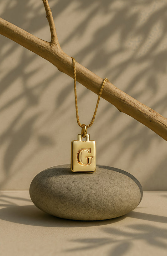 Gold-plated letter tag necklace