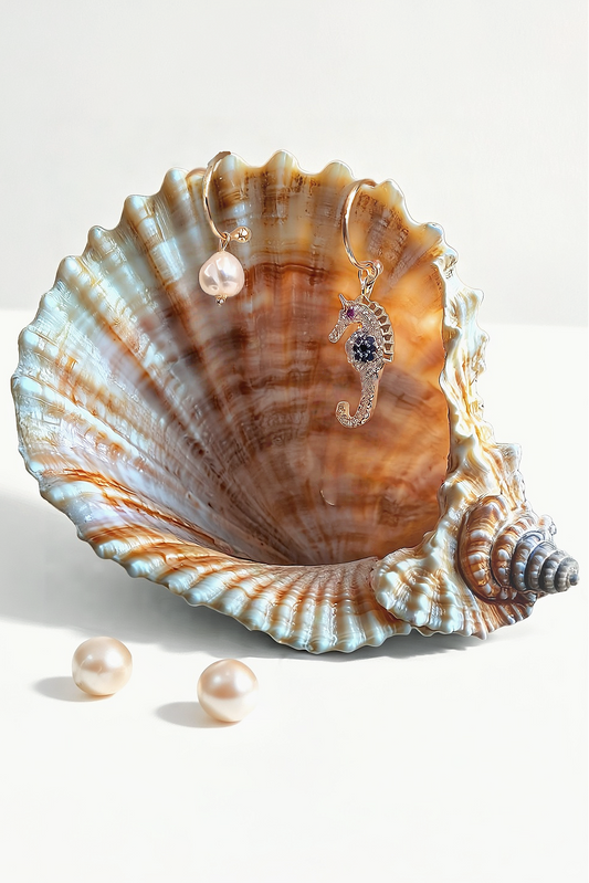 Marella Seahorse & Pearl Asymmetric Earrings