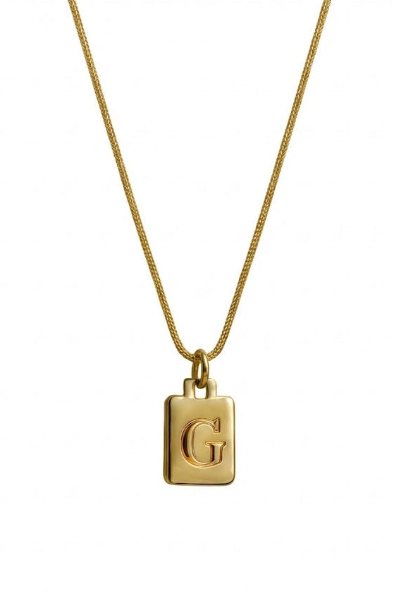 Gold-plated letter tag necklace